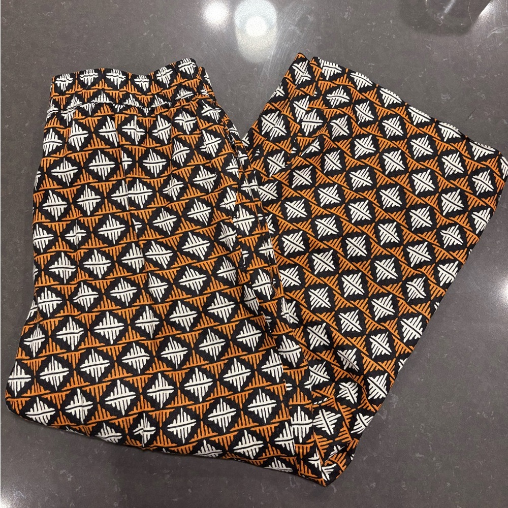 Geometric Patterned Wide-Leg Pants 100% Linen